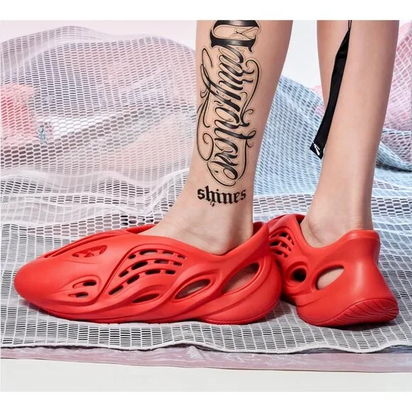 Men's Red Non Slip Cloud Slides Lightweight Foam Runner Sandal Shoes